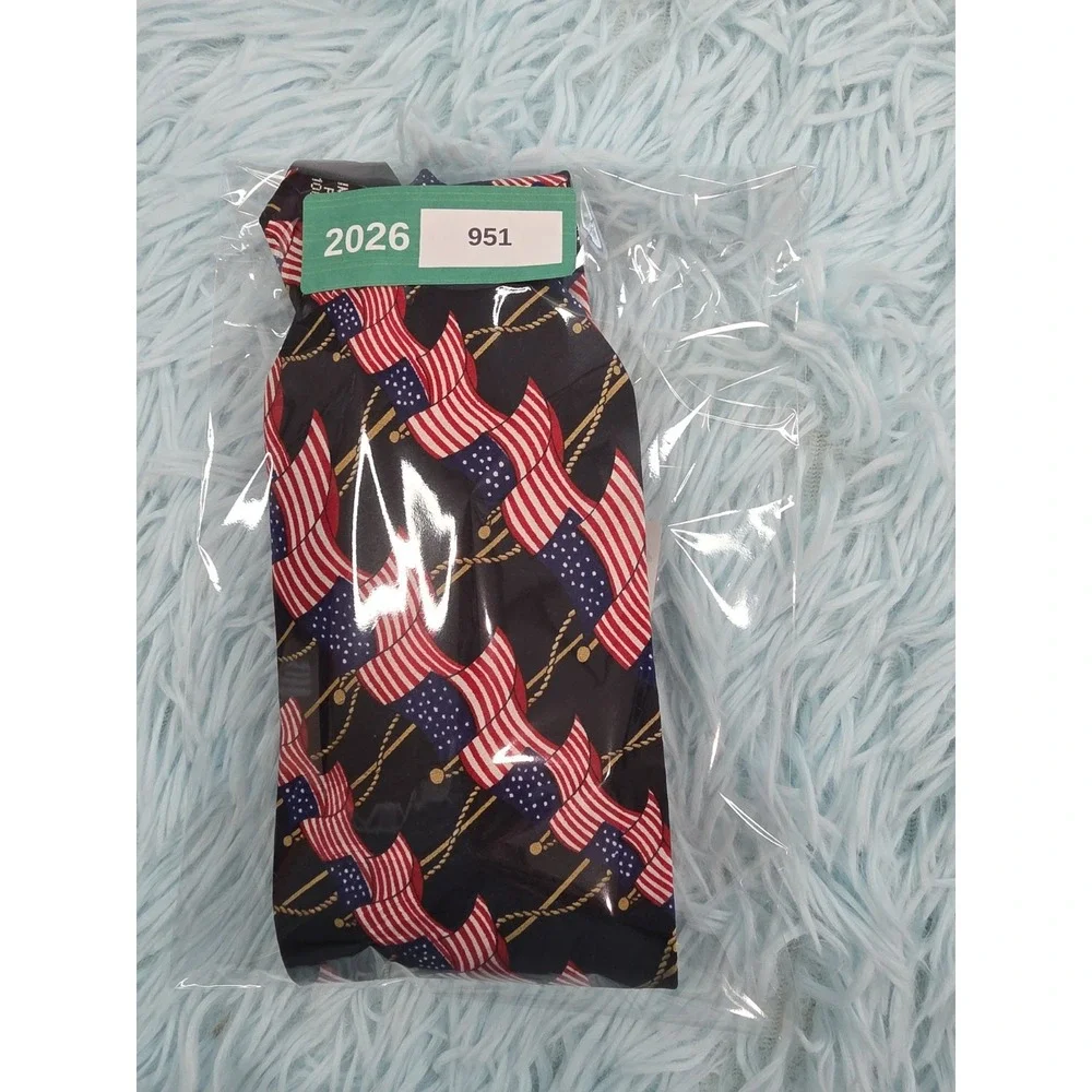 American Traditions Men's Necktie Silk Satin Wavy American Flags Patriotic Tie